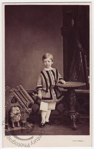 Boy with dog kennel