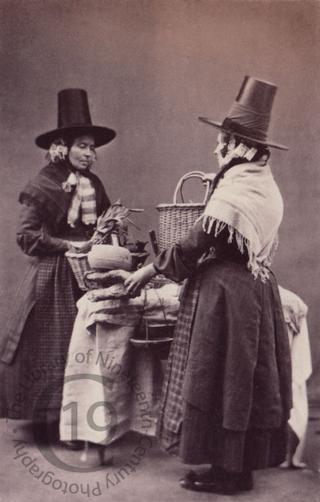 Two Welsh women with market produce